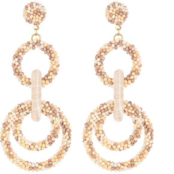 Tasha Jewelry - Tasha Beaded Interlock Drop Earrings - Cream and Gold